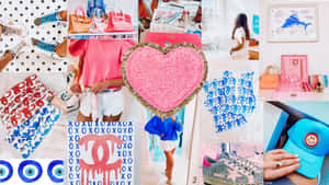 Blue And Pink Preppy Desktop Wallpaper