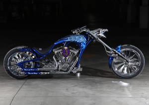 Blue And Silver Chopper Motorcycle Wallpaper