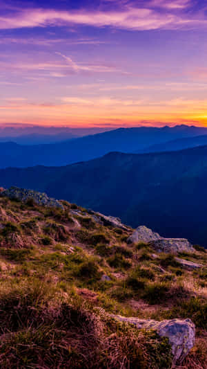 Blue And Violet Mountains Sunset Wallpaper