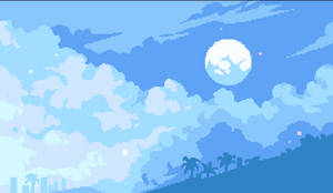 Blue Anime Sky And Moon Aesthetic Wallpaper