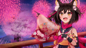 Blue Archive Izuna Fireworks Wallpaper