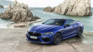 Blue Bmw M8 By The Sea View 4k Wallpaper