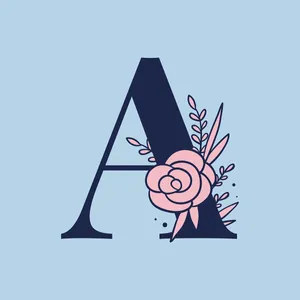 Blue Capital Alphabet Letter A With Pink Flower Wallpaper