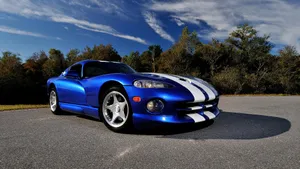 Blue Dodge Viper Parking Lot Wallpaper