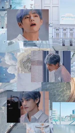 Blue-haired Kim Tae-hyung Aesthetic Wallpaper