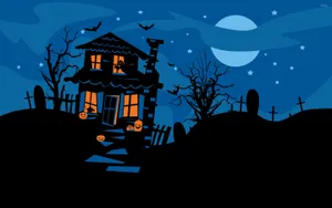 Blue Haunted House Art Wallpaper