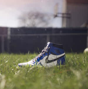 Blue High Top Sneakerin Grass Wallpaper