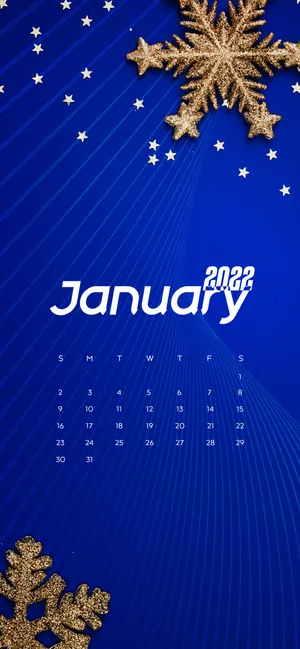 Blue January 2022 Snowflake Calendar Wallpaper