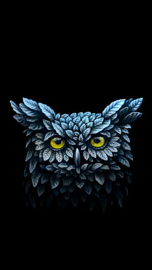 Blue Leaves Owl Phone Digital Illustration Wallpaper