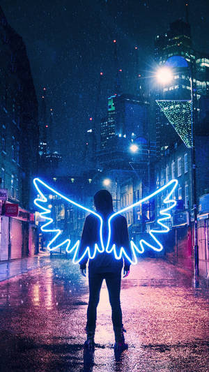 Blue Led Neon Wings Wallpaper