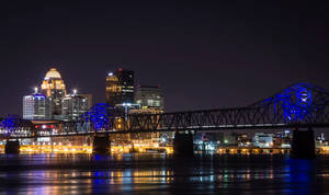 Blue Lights At The Famous Bridge In Louisville Wallpaper