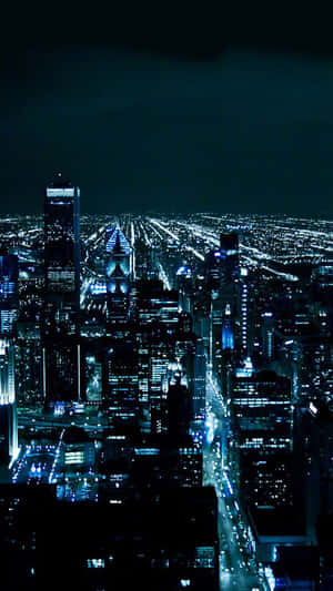 Blue Lights Chicago City Night Wallpaper