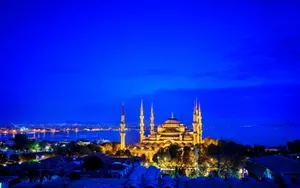 Blue Mosque In Night Blue Sky Wallpaper