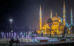 Blue Mosque Water Fountain Park Wallpaper
