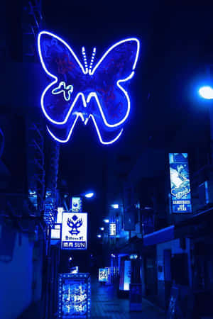 Blue Neon Butterfly Alley Wallpaper