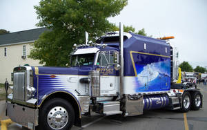 Blue Peterbilt With Printed Design Wallpaper