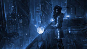 Blue Rooftop Girl Cyberpunk 1920x1080 Wallpaper