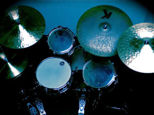 Blue Tinted Drum Set Top View Wallpaper