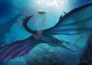 Blue Water Dragon Swims Wallpaper