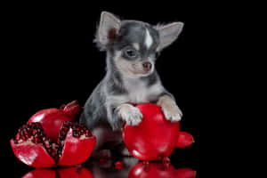 Blue & White Coated Chihuahua Dog With Grapefruit Wallpaper