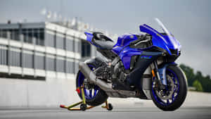 Blue Yamaha Sportbike Racetrack Ready Wallpaper