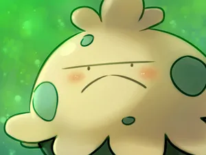 Blushing Shroomish Green Background Wallpaper