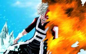 Bnha Todoroki Shoto Using Powers Wallpaper