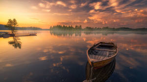 Boat On Lake Google Meet Background Wallpaper