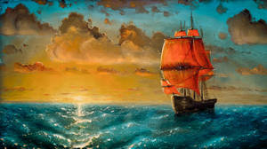 Boat Sailing Painting Desktop Wallpaper