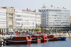 Boats In The Harbor Corunna Wallpaper