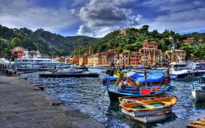 Boats In The Harbor Of Portofino Wallpaper
