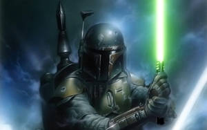 Boba Fett Warring With A Lightsaber Wallpaper