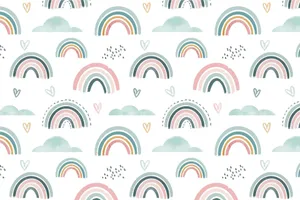 Boho Rainbow Hearts Clouds Wallpaper