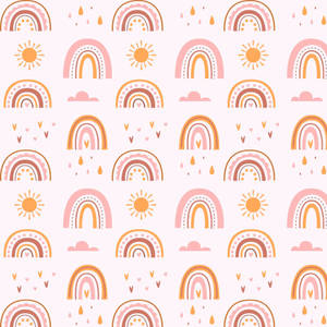 Boho Rainbow Pink Sun Clouds Wallpaper