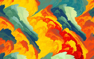 Bold Vibrant Red, Teal And Orange Color Ball Art Wallpaper