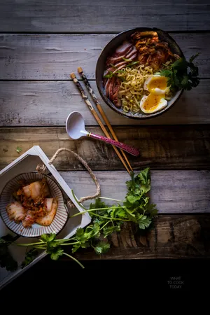 Bowl Of Ramen And Kimchi Wallpaper