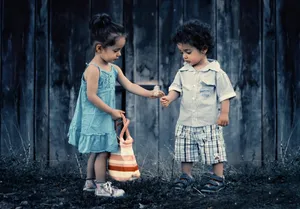 Boy Sister Flowers Wallpaper