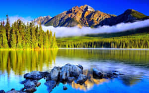 Breathtaking Scenery Of A Magnificent Waterfall And Lush Forest Wallpaper