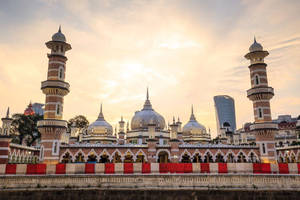 Breathtaking View Of Jamek Mosque, A Historic Landmark In Kuala Lumpur. Wallpaper