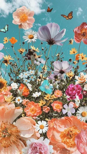 Bright And Colorful Vintage Flower Aesthetic Wallpaper