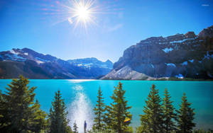 Bright Sun Over Blue Lake Wallpaper