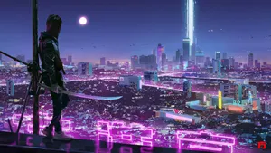 Brighten Up Your Workspace With A Purple Neon Aesthetic Computer! Wallpaper