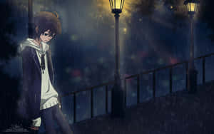 Broken Heart Anime Guy Leaning On Lamp Wallpaper