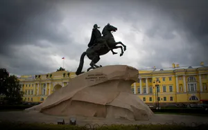 Bronze Horseman Statue Basking In The Warmth Of Sunset In Saint Petersburg Wallpaper