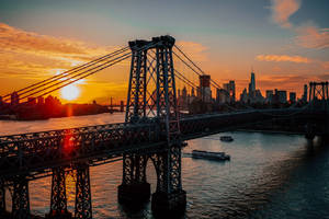 Brooklyn Bridge And The City Skyline Of New York, Usa Wallpaper