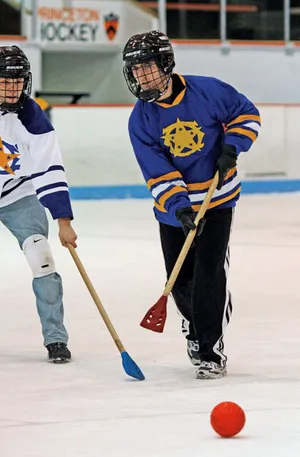 Broomball Campus White And Blue Players Wallpaper