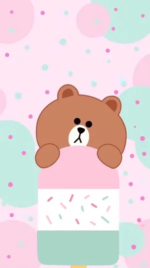 Brown Enjoys An Ice Cream Bar Courtesy Of Line Friends! Wallpaper