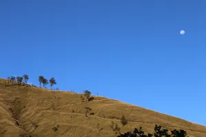 Brown Mountain And Moon Pemandangan Wallpaper