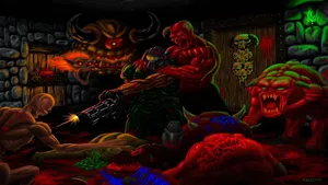 Brutal Doom Fighting Monsters Wallpaper