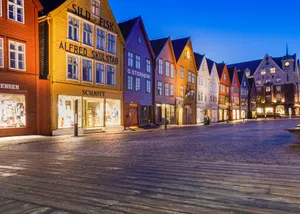 Bryggen Historic Norwegian Districtat Dusk Wallpaper
